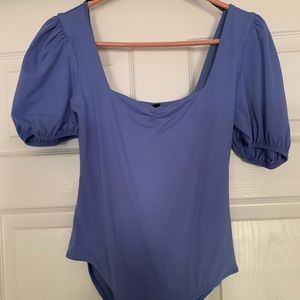 Forever 21 Blue Puffy-Sleeve bodysuit S M